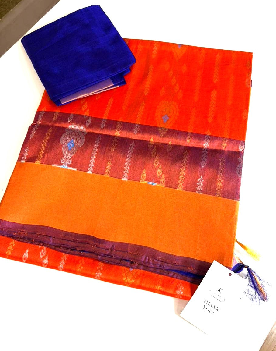 Orange Grand - Handwoven Uppada Silk Saree | SILK MARK CERTIFIED | SHOBITAM