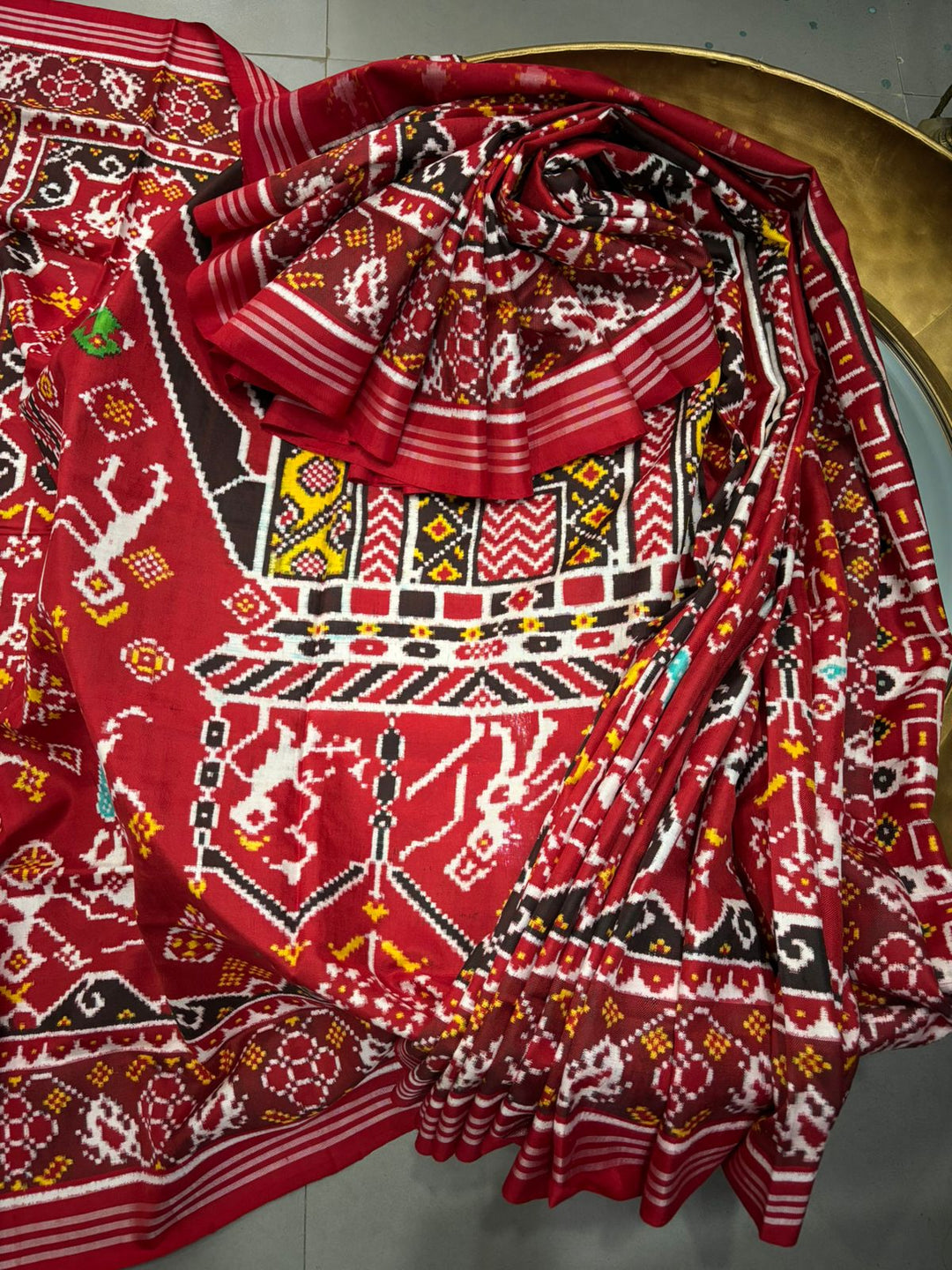 Celebrity Authentic Double Ikkat Patan Patola Handwoven Pure Silk Saree in Maroon with Royal Elephant Motifs | SILK MARK CERTIFIED