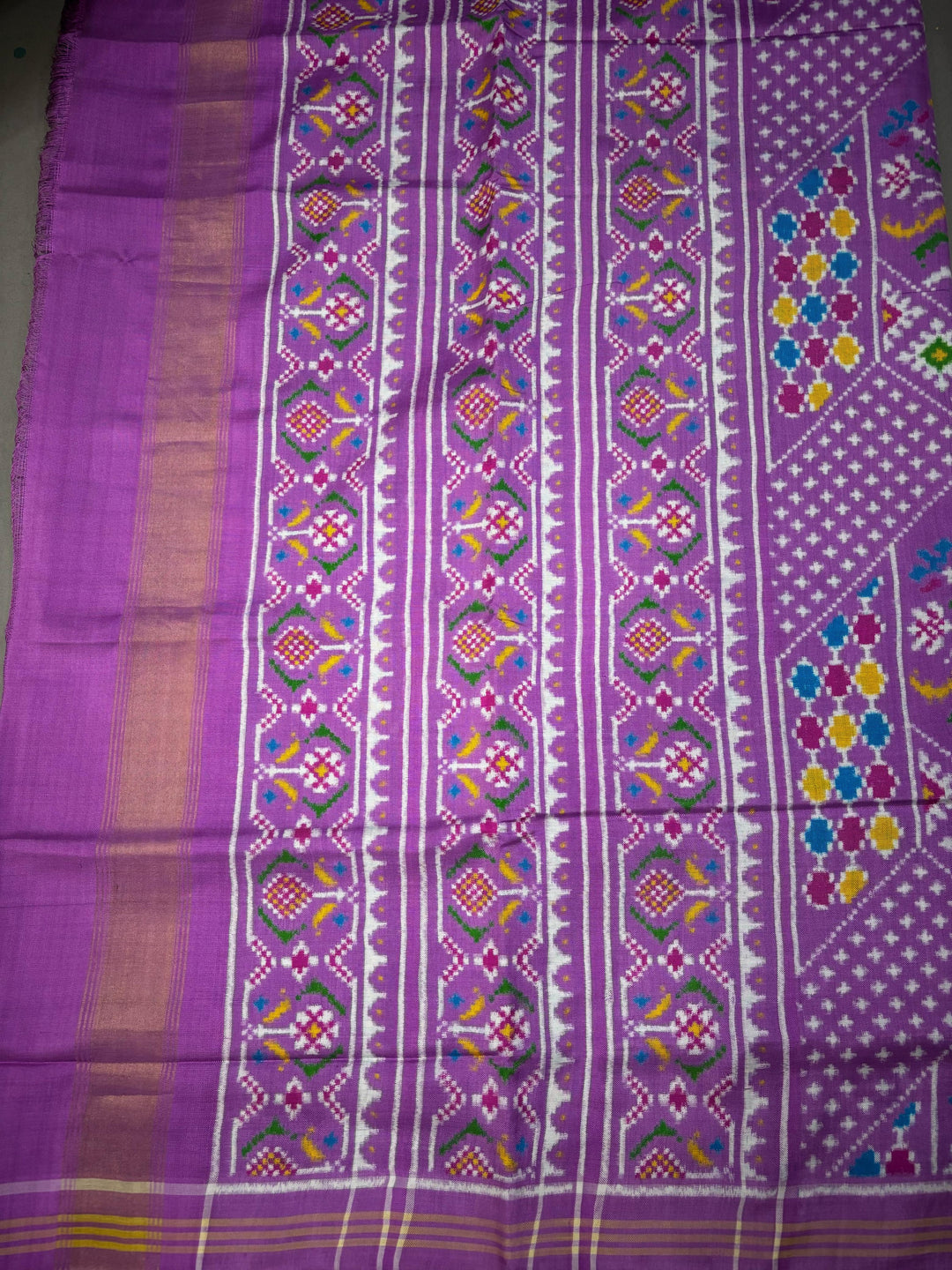 Authentic Double Ikkat Patan Patola Handwoven Patli Pallu Saree in Amethyst with Geometric Design | SILK MARK CERTIFIED | SHOBITAM