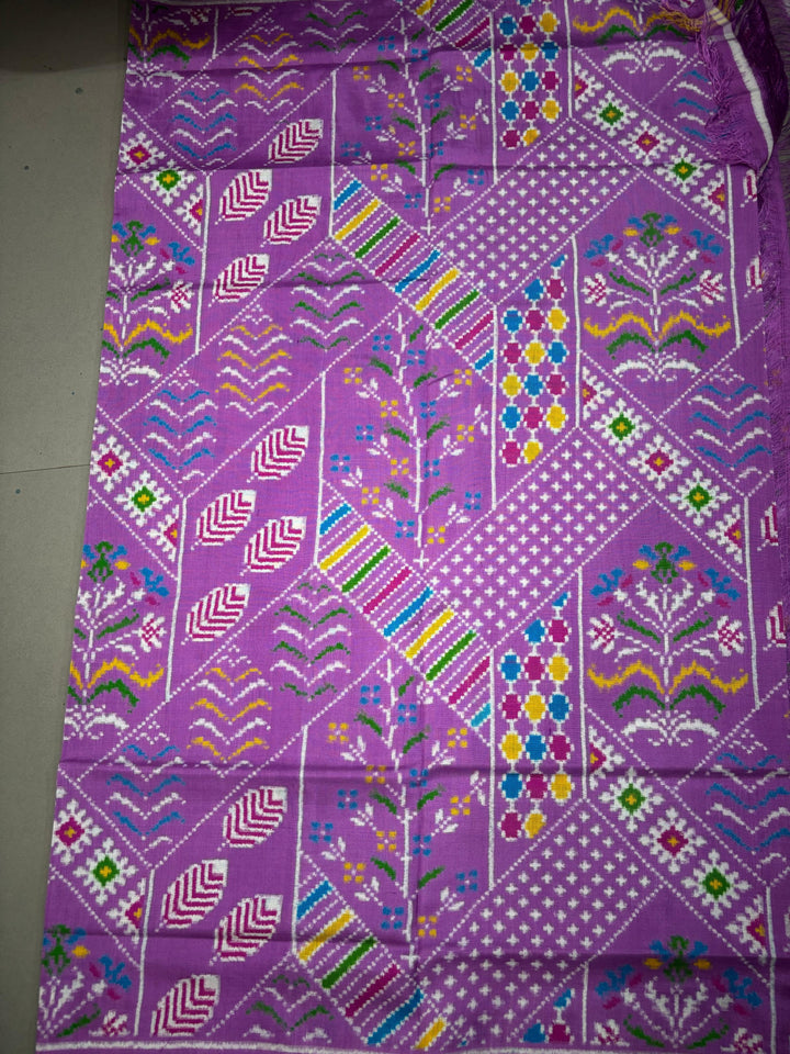 Authentic Double Ikkat Patan Patola Handwoven Patli Pallu Saree in Amethyst with Geometric Design | SILK MARK CERTIFIED | SHOBITAM