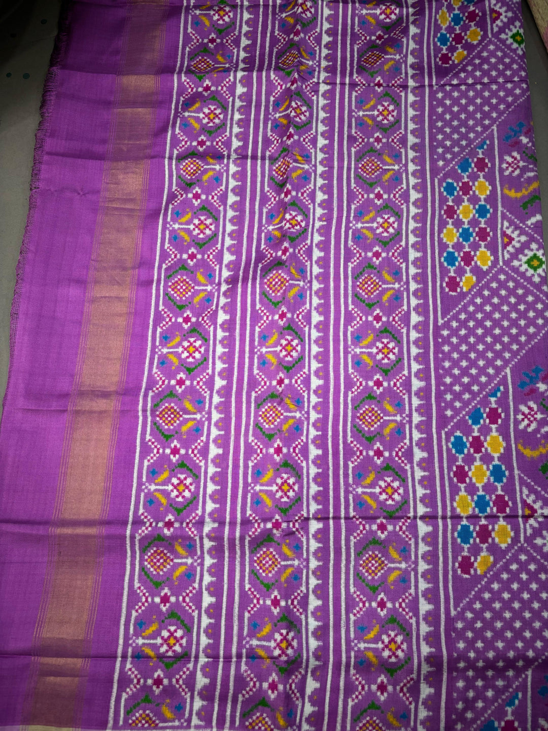 Authentic Double Ikkat Patan Patola Handwoven Patli Pallu Saree in Amethyst with Geometric Design | SILK MARK CERTIFIED | SHOBITAM