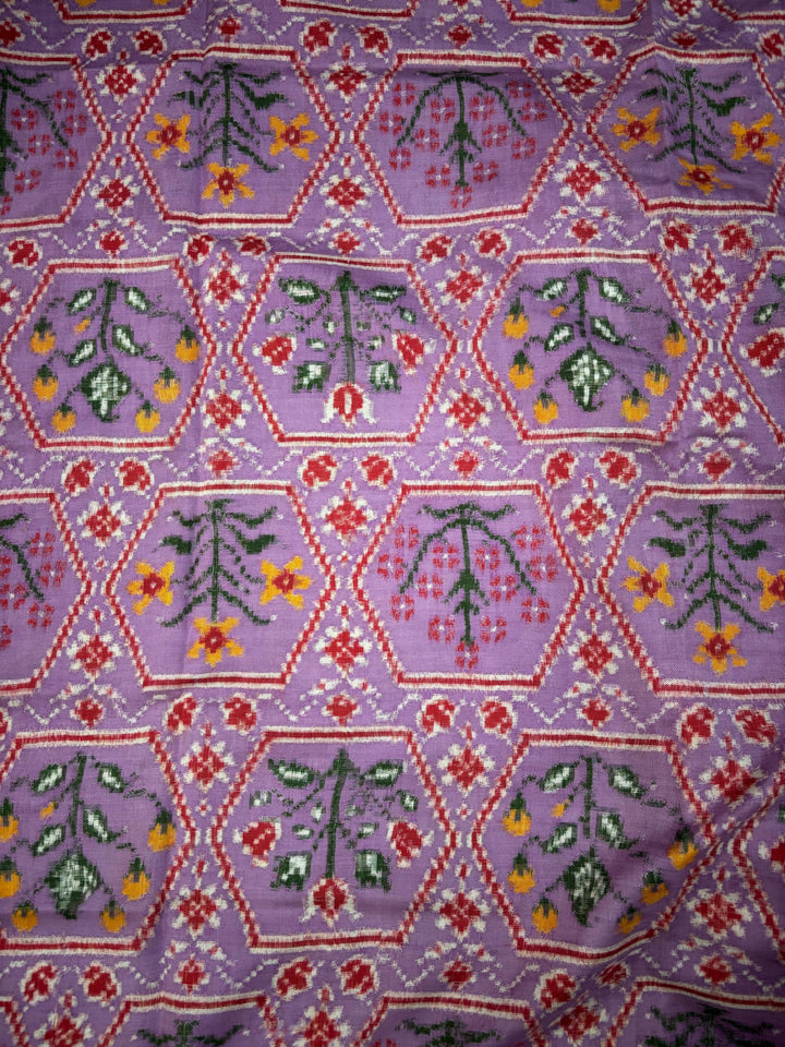 Authentic Double Ikkat Patan Patola Handwoven Pure Silk  Saree in Lilac with Persian Floral Design | SILK MARK CERTIFIED | SHOBITAM