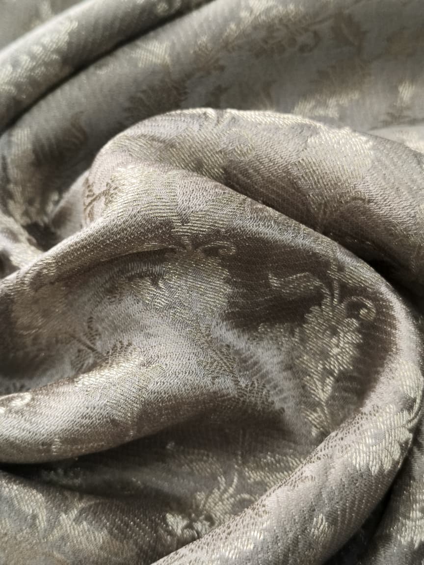 Stone Gray Mysore Crepe Silk Saree with Zari Floral Jaal and Zari Border in KSIC Grade Thickness | SILK MARK CERTIFIED | SHOBITAM