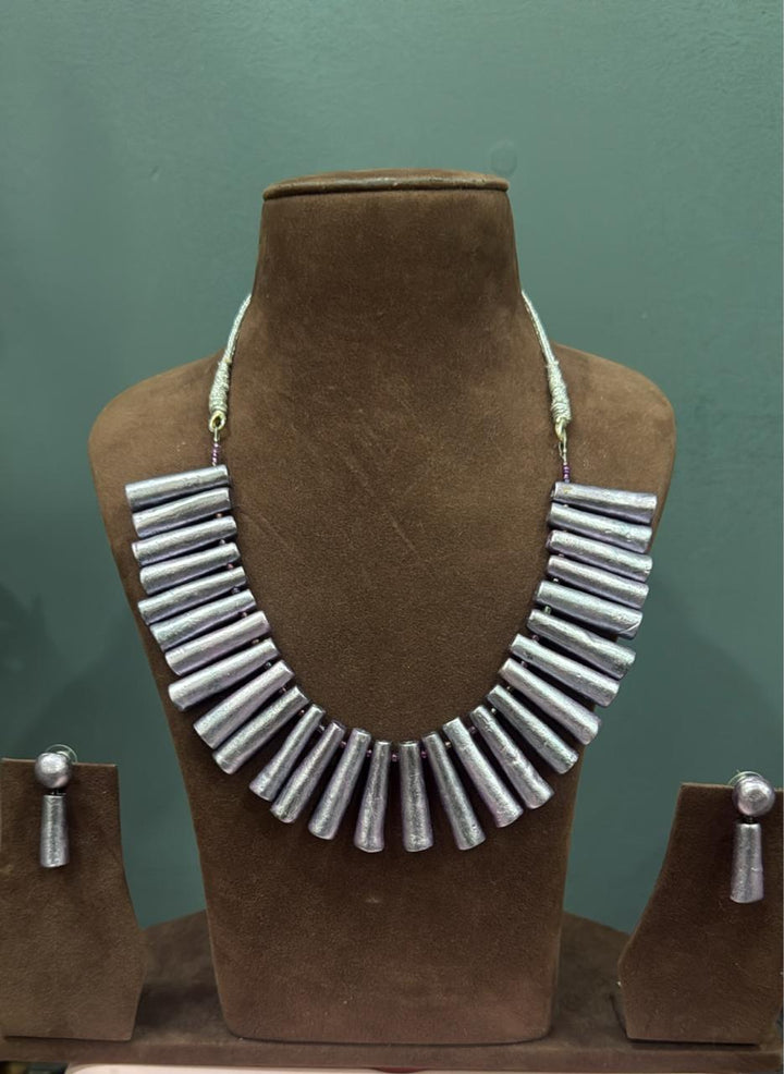 Handcrafted Lavender Terracotta Spike Necklace Set | SHOBITAM