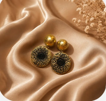 Terracotta Handcrafted  Gold Textured Round Earrings| SHOBITAM