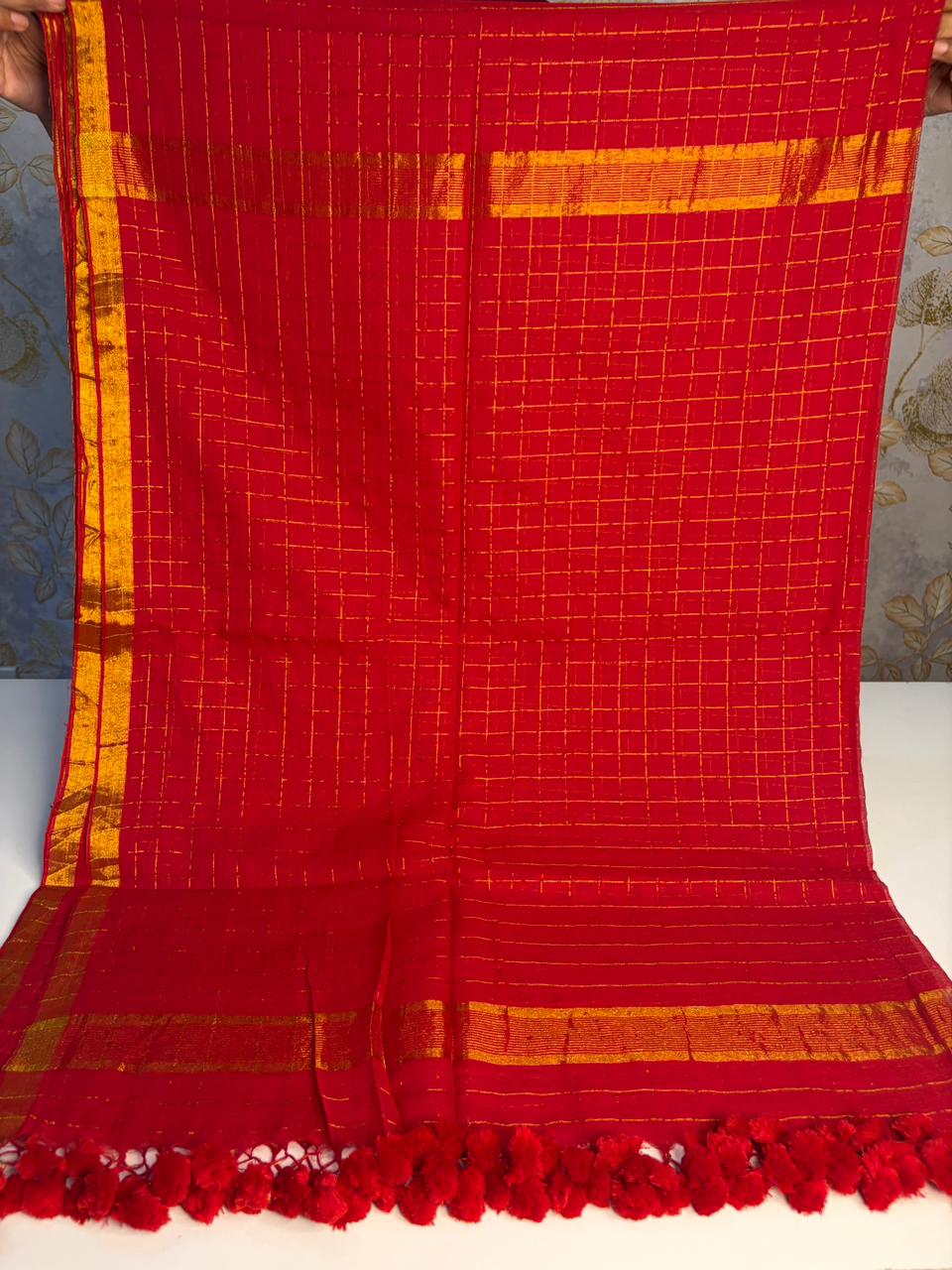 Kusum Red- Cotton Saree | SHOBITAM