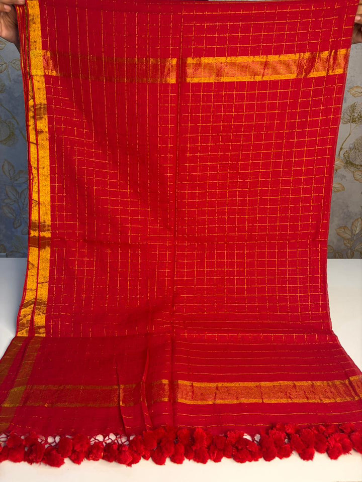 Kusum Red- Cotton Saree | SHOBITAM