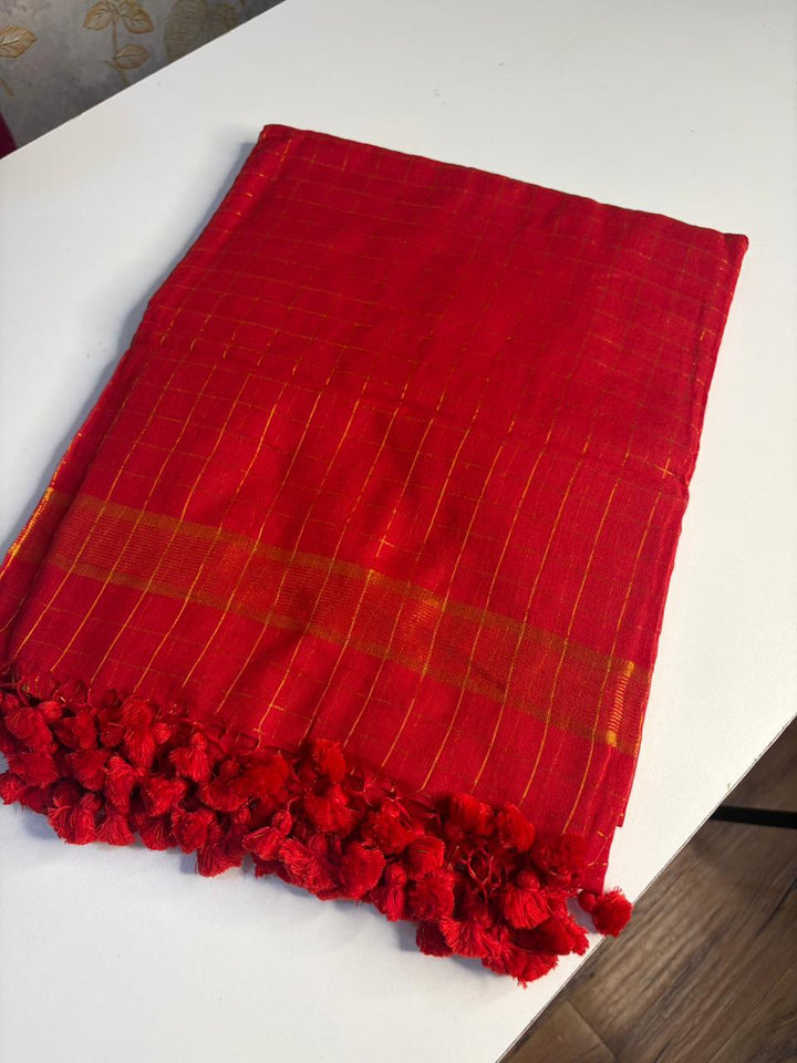 Kusum Red- Cotton Saree | SHOBITAM