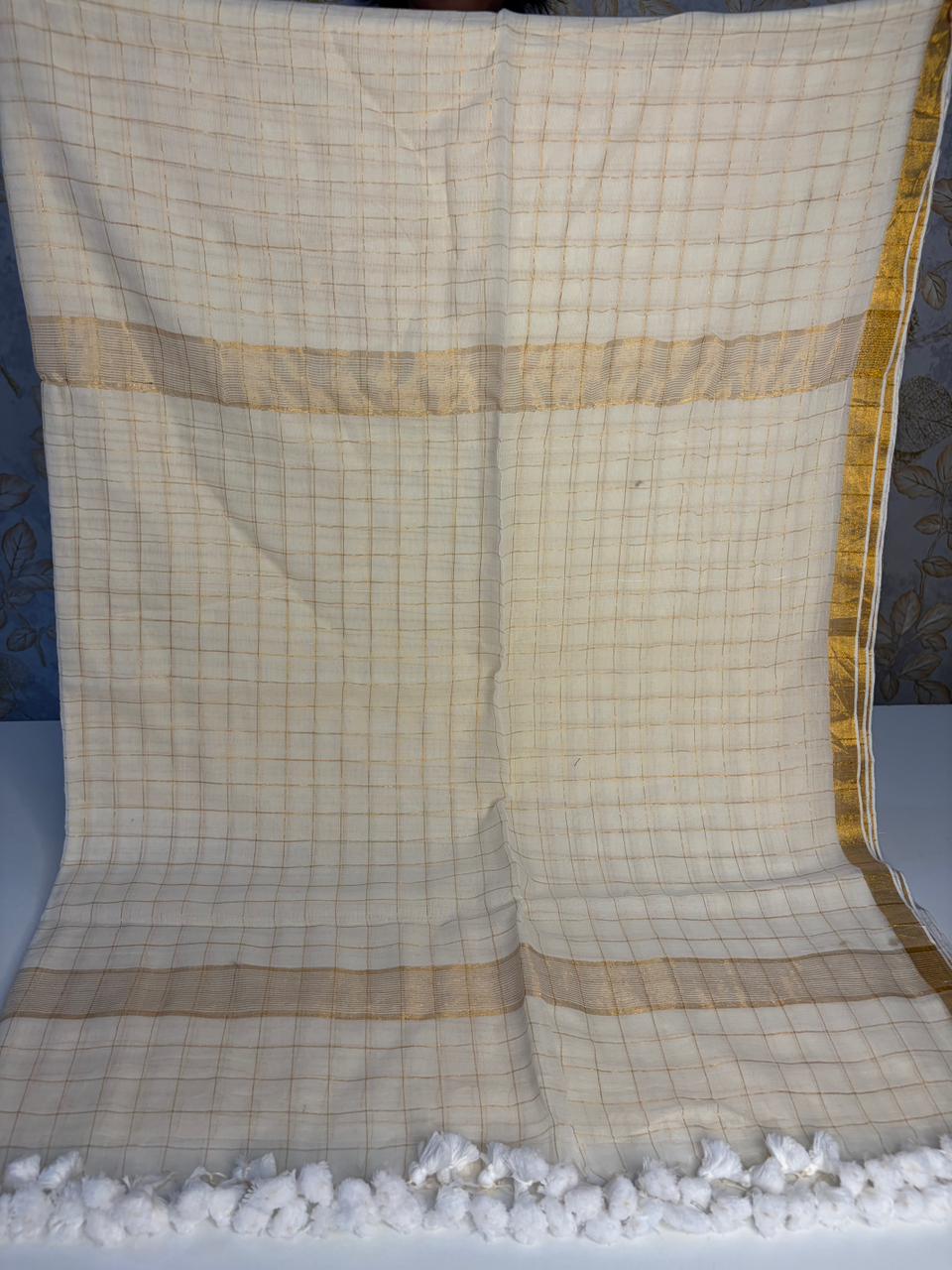 Onam Off White - Cotton Saree | SHOBITAM