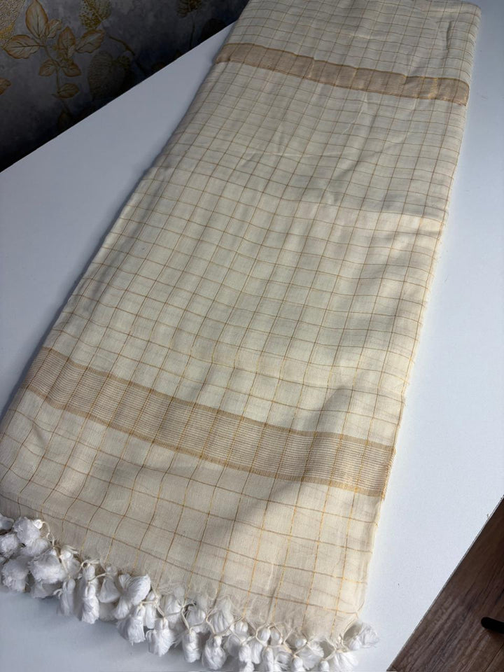 Onam Off White - Cotton Saree | SHOBITAM