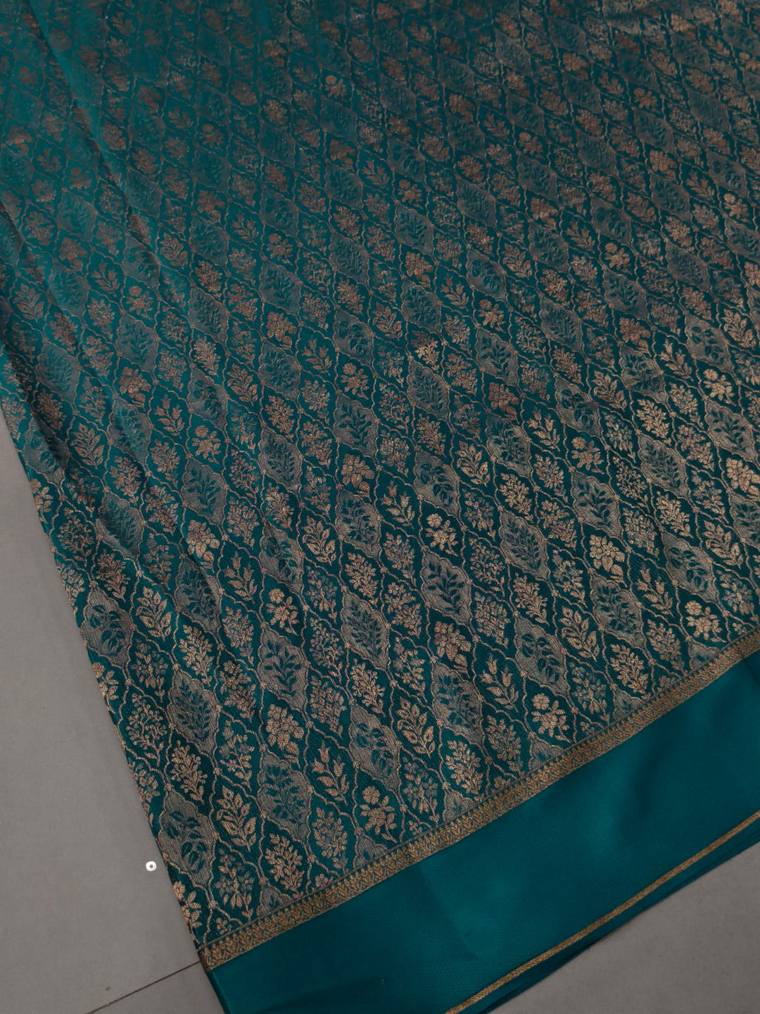 Teal Mysore Silk Saree with Meenakari-Antique Zari Persian Design Brocade and Plain Border | SILK MARK CERTIFIED | SHOBITAM