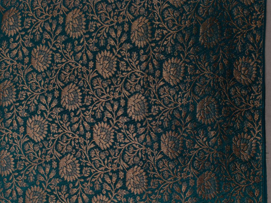Teal Mysore Silk Saree with Meenakari-Antique Zari Persian Design Brocade and Plain Border | SILK MARK CERTIFIED | SHOBITAM