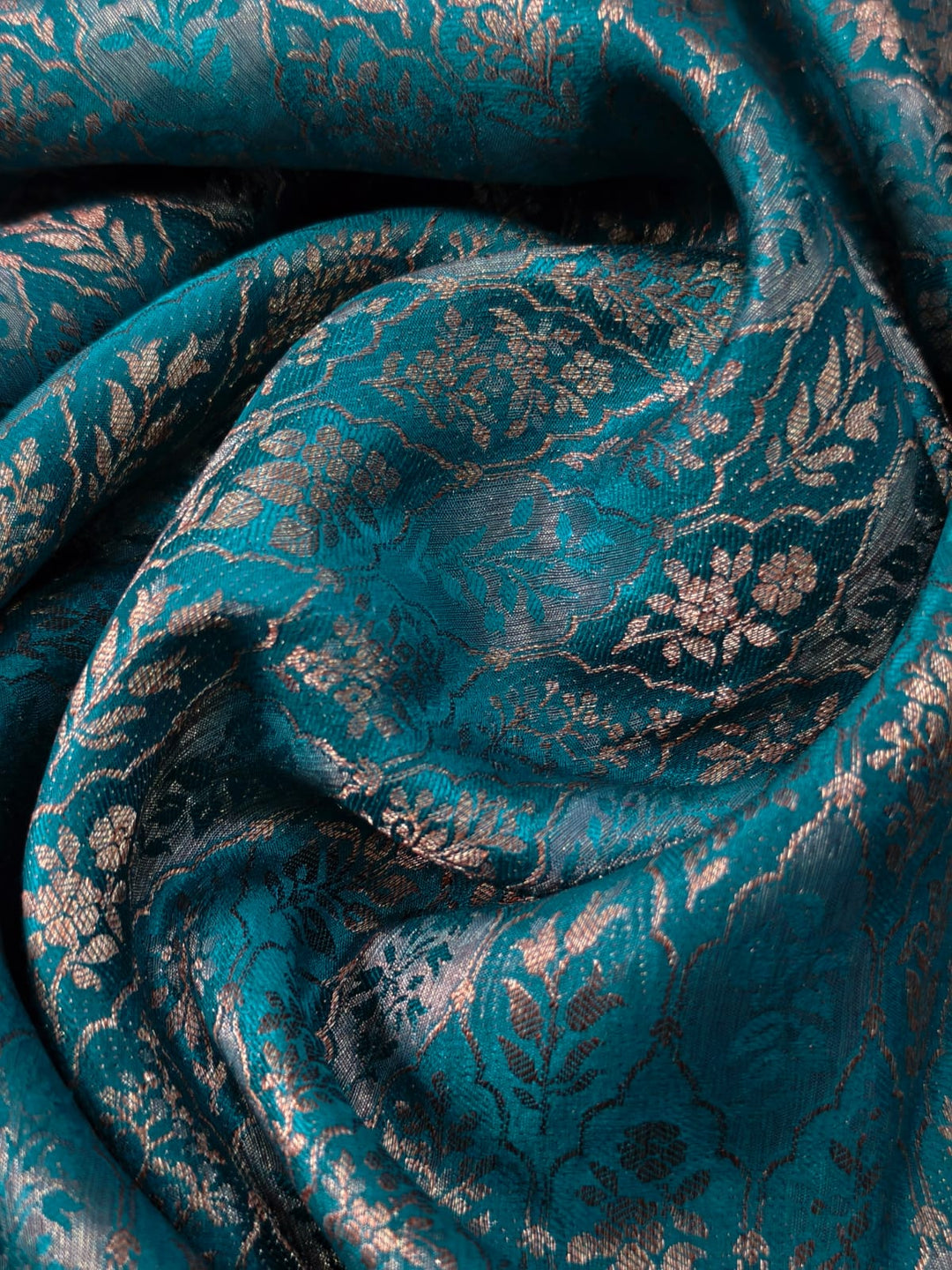 Teal Mysore Silk Saree with Meenakari-Antique Zari Persian Design Brocade and Plain Border | SILK MARK CERTIFIED | SHOBITAM