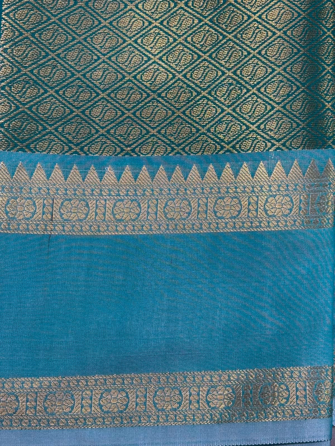 Green Kanjivaram Soft Semi Silk Saree with Ornate Zari Stripes and Rettaipet Zari Border | SHOBITAM