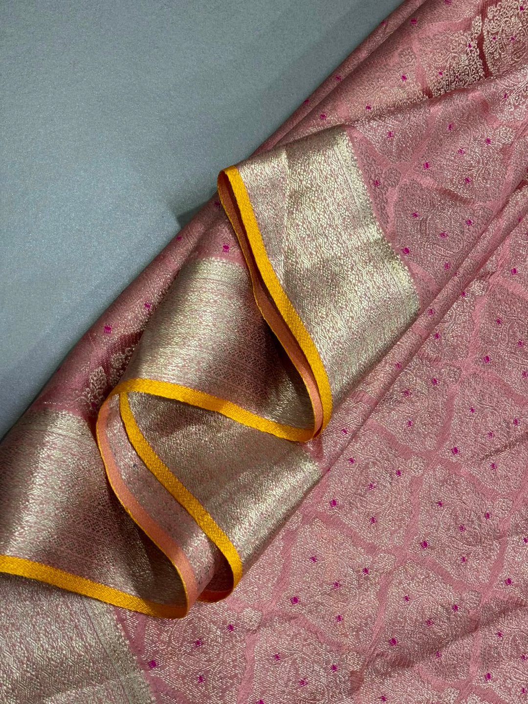 Dusty Rose Mysore Silk Saree with Meenakari Zari Brocade and Zari Border in KSIC Grade Thickness | SILK MARK CERTIFIED | SHOBITAM
