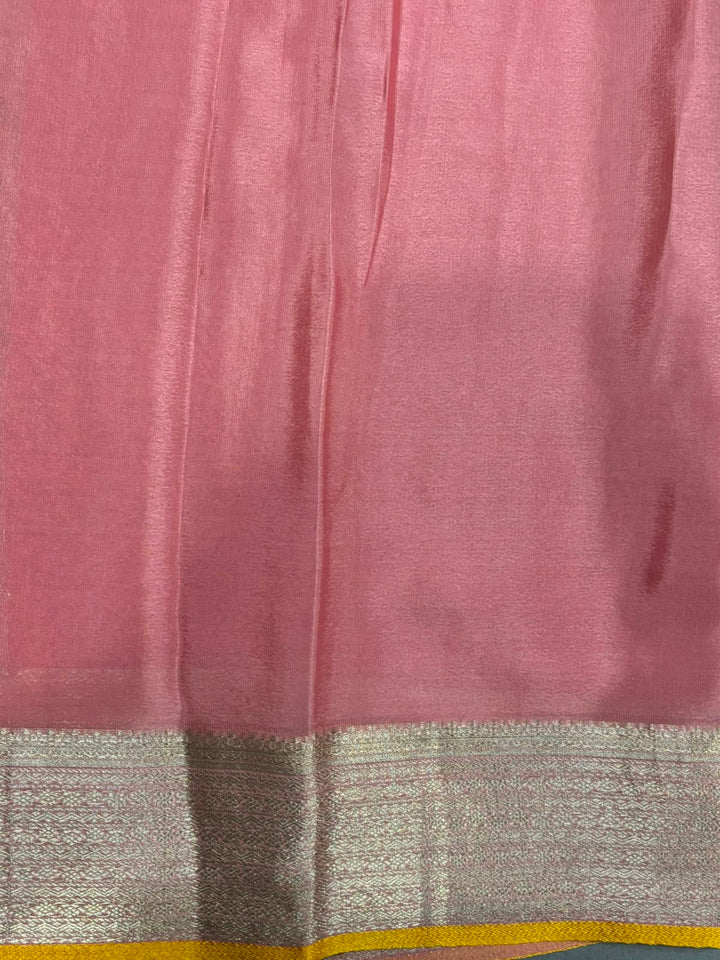 Dusty Rose Mysore Silk Saree with Meenakari Zari Brocade and Zari Border in KSIC Grade Thickness | SILK MARK CERTIFIED | SHOBITAM