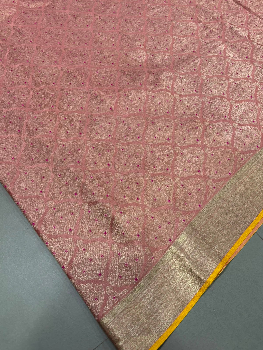 Dusty Rose Mysore Silk Saree with Meenakari Zari Brocade and Zari Border in KSIC Grade Thickness | SILK MARK CERTIFIED | SHOBITAM