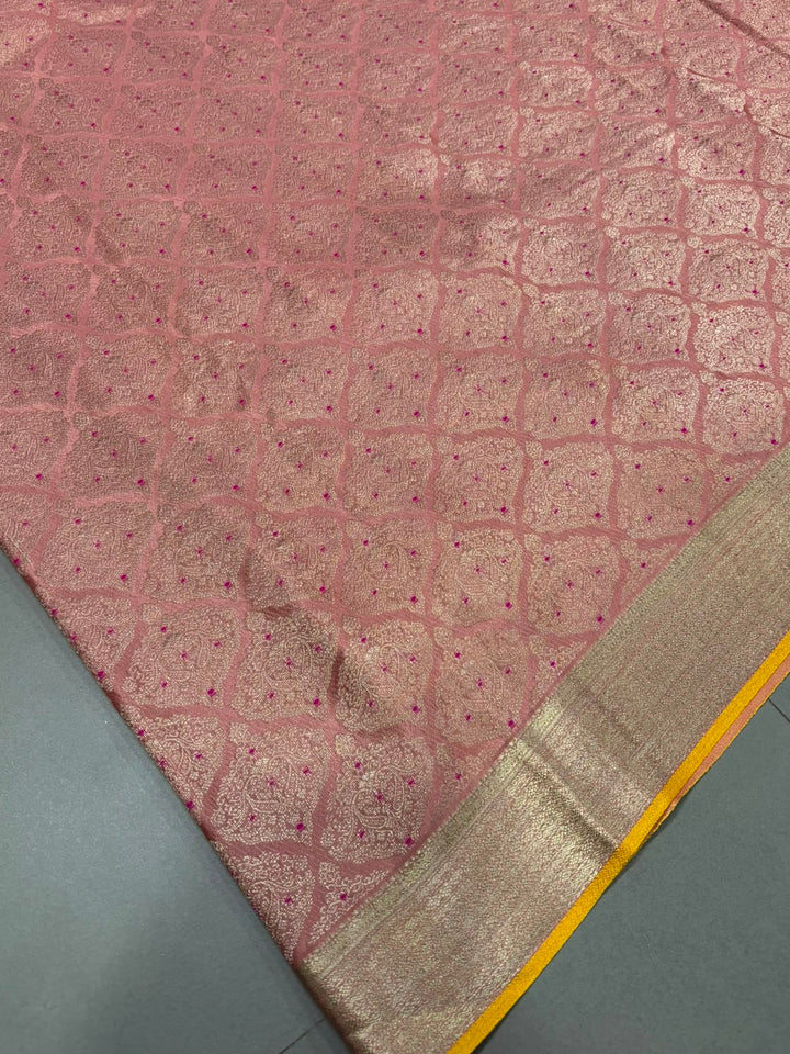 Dusty Rose Mysore Silk Saree with Meenakari Zari Brocade and Zari Border in KSIC Grade Thickness | SILK MARK CERTIFIED | SHOBITAM