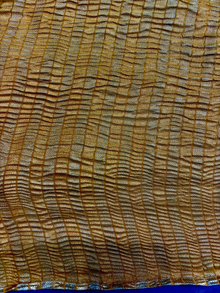Mustard Yellow Mysore Silk Saree with Muted Gold-Silver Zari Brocade Jaal and Crinkled Blouse piece| SILK MARK CERTIFIED | SHOBITAM
