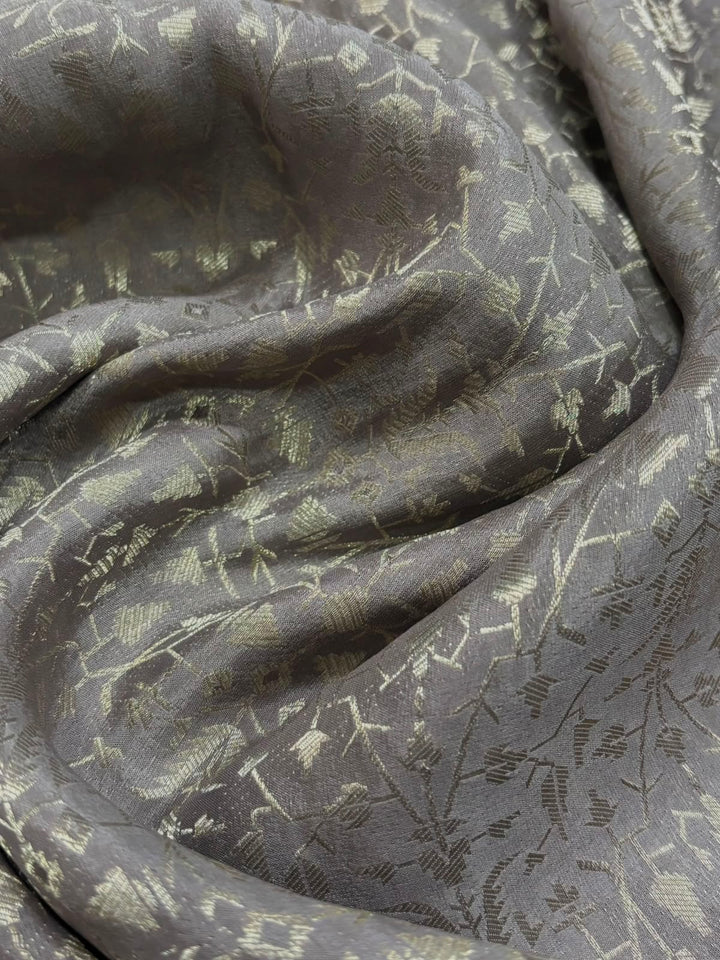 Gray Mysore Silk Saree with Silver Zari Brocade and Zari Border | SILK MARK CERTIFIED | SHOBITAM
