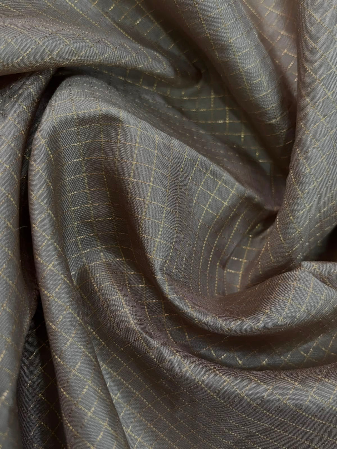 Taupe Kanjivaram Soft Silk Saree with Podi kattam-Zari Checks and Rettaipet Contrast Zari Border | SILK MARK CERTIFIED | SHOBITAM
