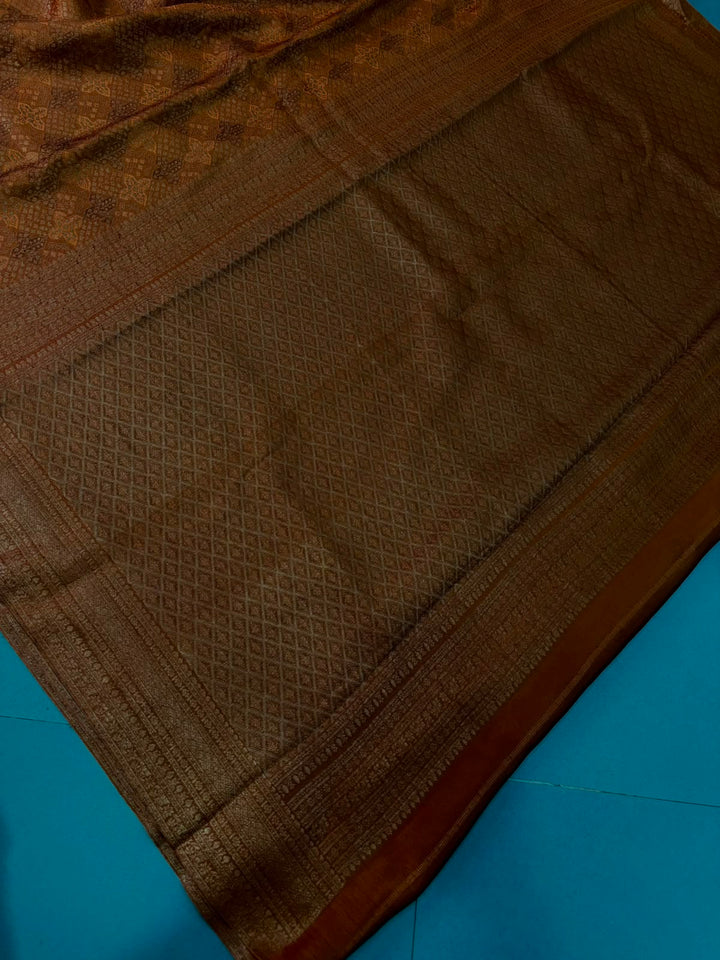 Brown Mysore Silk Saree with Floral Zari Brocade and Zari Border | SILK MARK CERTIFIED | SHOBITAM