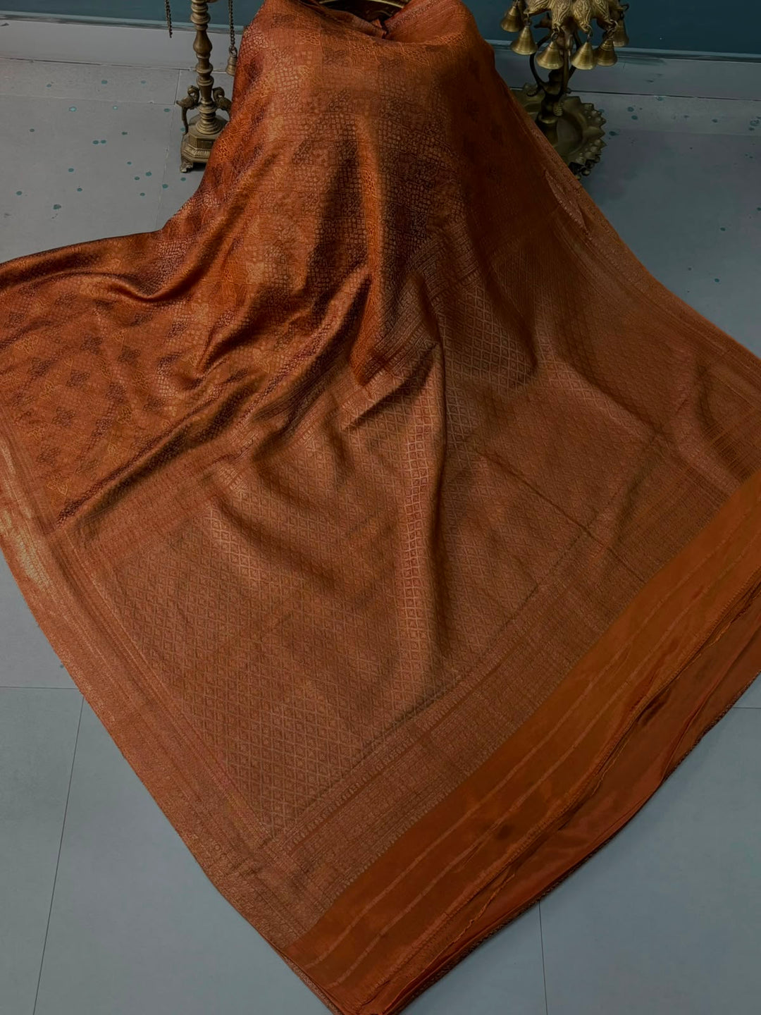 Brown Mysore Silk Saree with Floral Zari Brocade and Zari Border | SILK MARK CERTIFIED | SHOBITAM