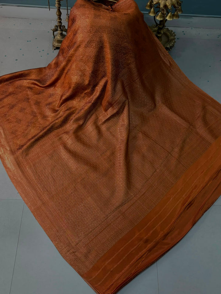 Brown Mysore Silk Saree with Floral Zari Brocade and Zari Border | SILK MARK CERTIFIED | SHOBITAM