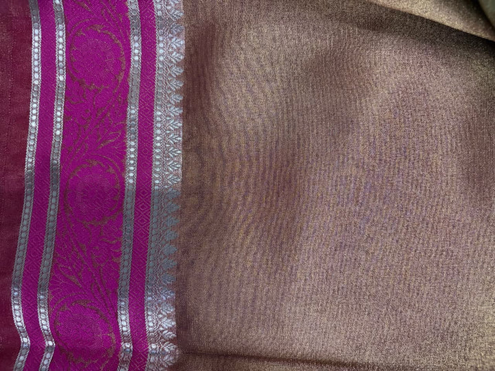 Sage Green Tissue Art Silk Saree with Contrast Thread Border | SHOBITAM