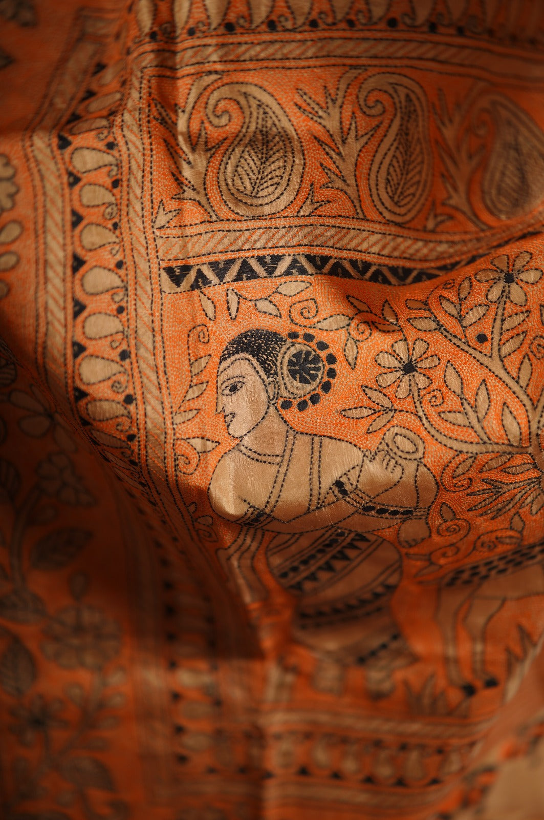 Sandalwood Pure silk saree with Guri Run Kantha | SHOBITAM | Silk Mark Certified