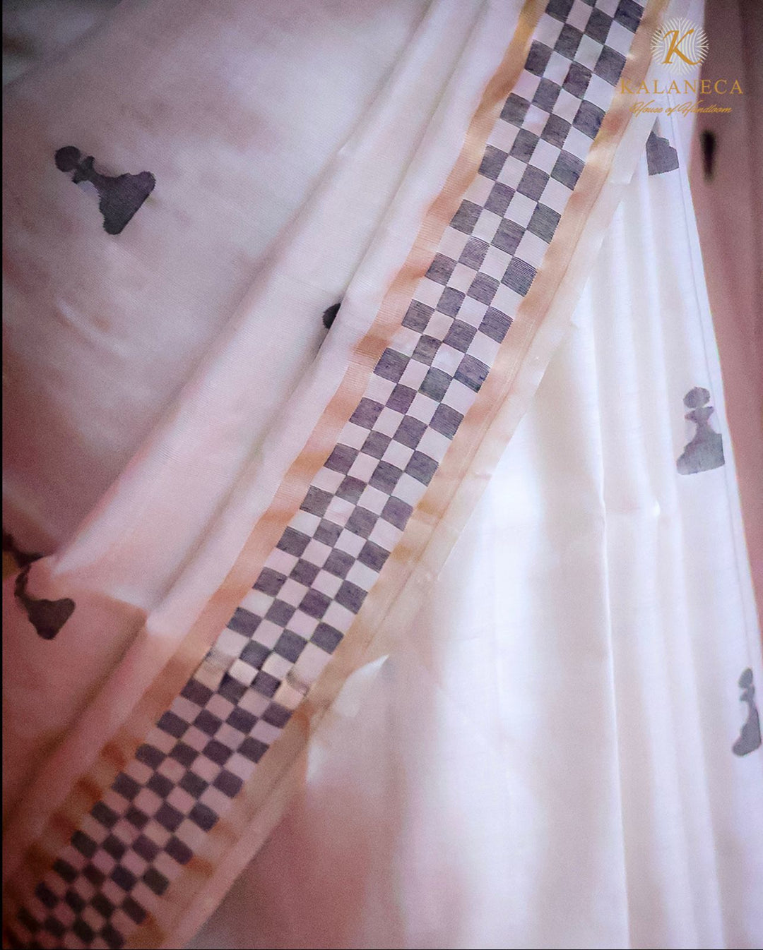 Queen's Gambit Royal Handwoven Jamdani Silk Saree - White | SILK MARK CERTIFIED | SHOBITAM