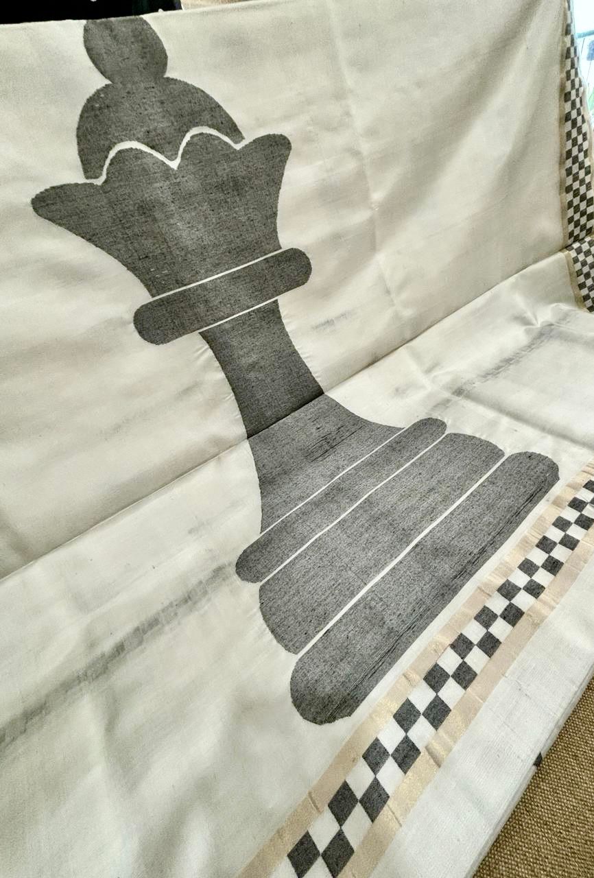 Queen's Gambit Royal Handwoven Jamdani Silk Saree - White | SILK MARK CERTIFIED | SHOBITAM
