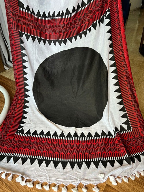 Full Moon- Designer White Handloom Cotton Saree | SHOBITAM