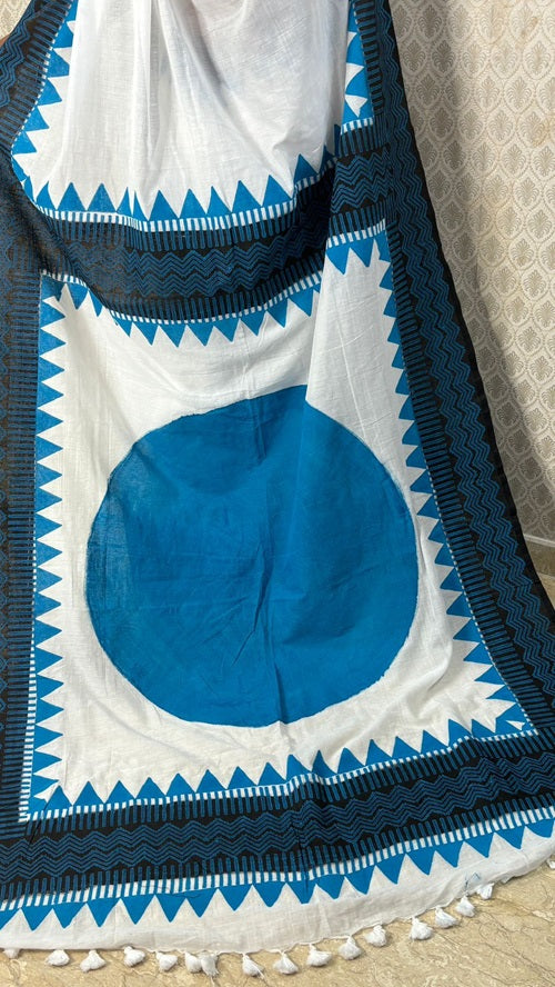Blue Moon Hand Block Cotton Saree | SHOBITAM