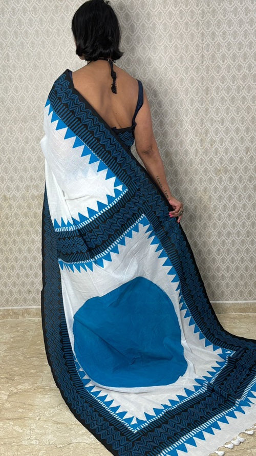 Blue Moon Hand Block Cotton Saree | SHOBITAM