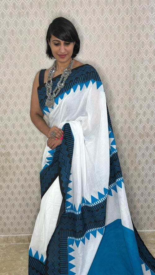 Blue Moon Hand Block Cotton Saree | SHOBITAM