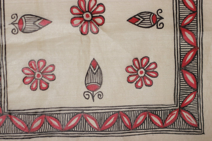Red and Black Kosa Tussar Silk with Madhubani Handpainting Pocket Square | SILK MARK CERTIFIED