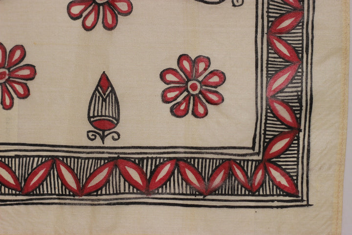 Red and Black Kosa Tussar Silk with Madhubani Handpainting Pocket Square | SILK MARK CERTIFIED