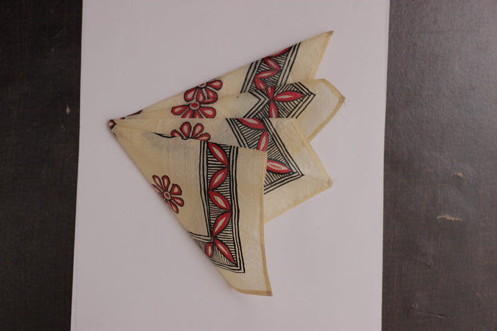Red and Black Kosa Tussar Silk with Madhubani Handpainting Pocket Square | SILK MARK CERTIFIED