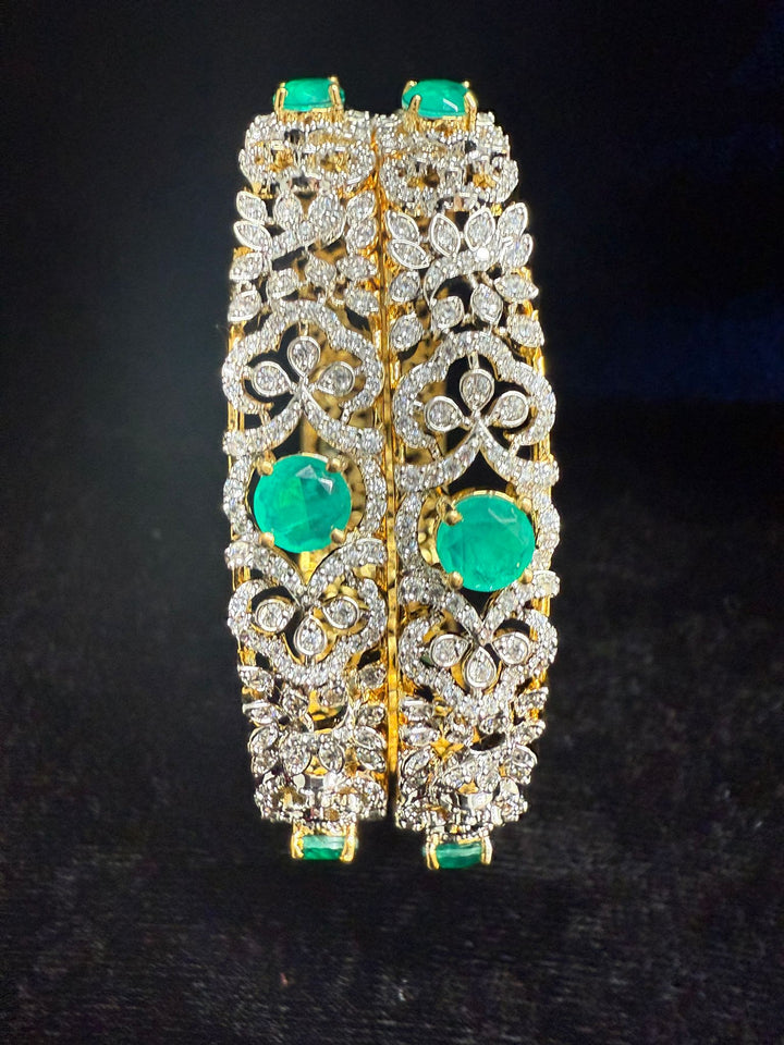 92.5 Silver Shrinikha Diamond Design Bangles 2.6"