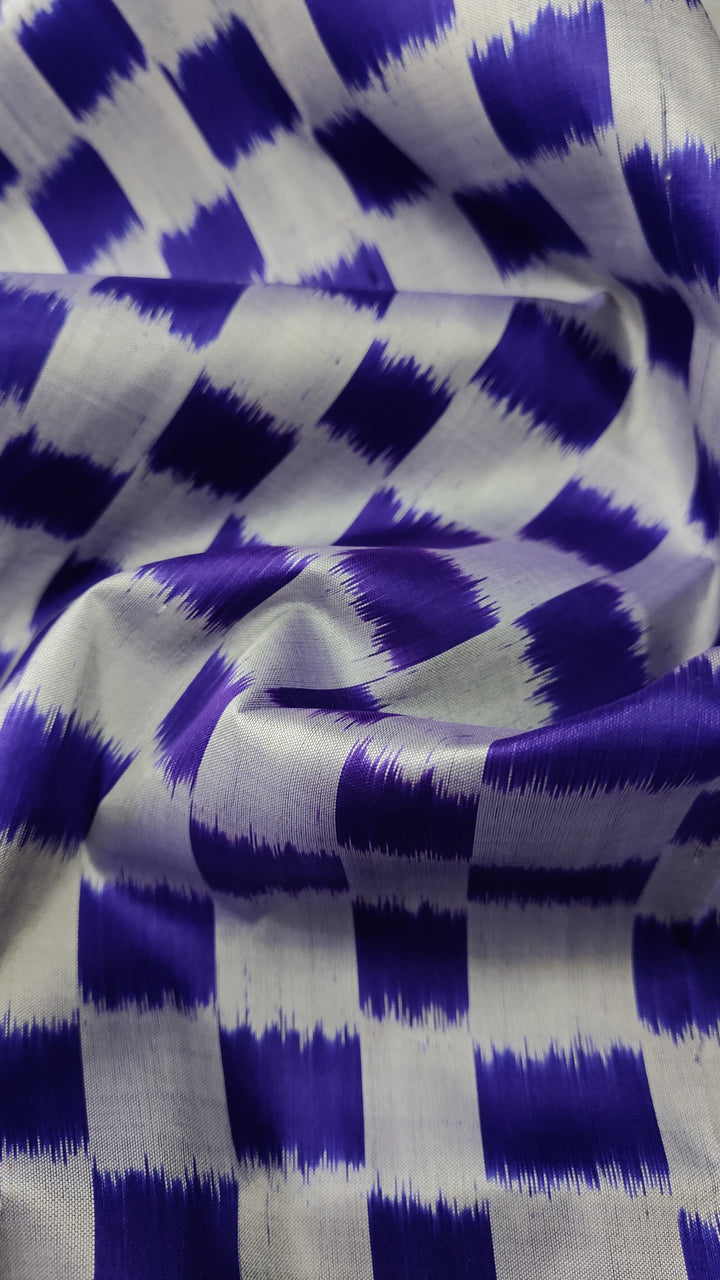 Blue Half and Half Handloom Sambalpuri Ikkat Silk Saree with Geometric Design and Zari Border, No Blouse Piece| SILK MARK CERTIFIED