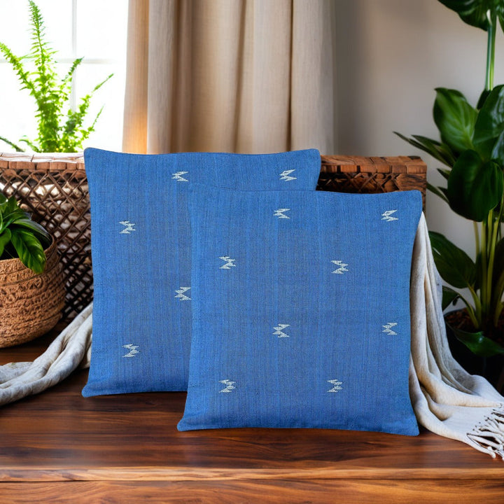Azure Blue Cotton Cushion Cover- with white buttas  16x16 - Pack of 1 | SHOBITAM