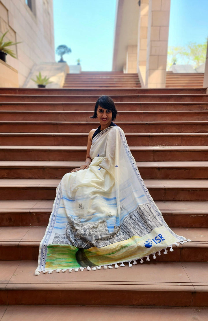 My University, My Saree - ISB Hand Painted Saree | SHOBITAM