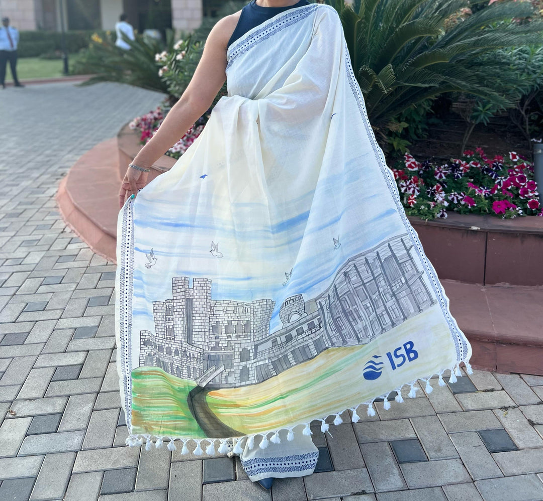 My University, My Saree - ISB Hand Painted Saree | SHOBITAM