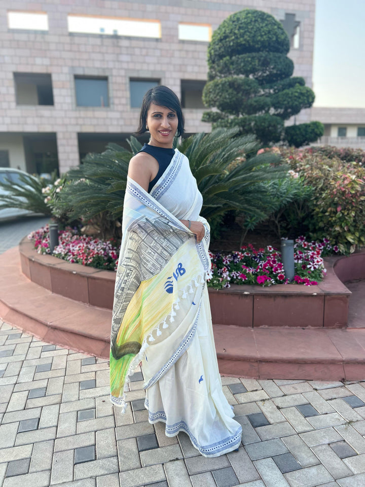 My University, My Saree - ISB Hand Painted Saree | SHOBITAM