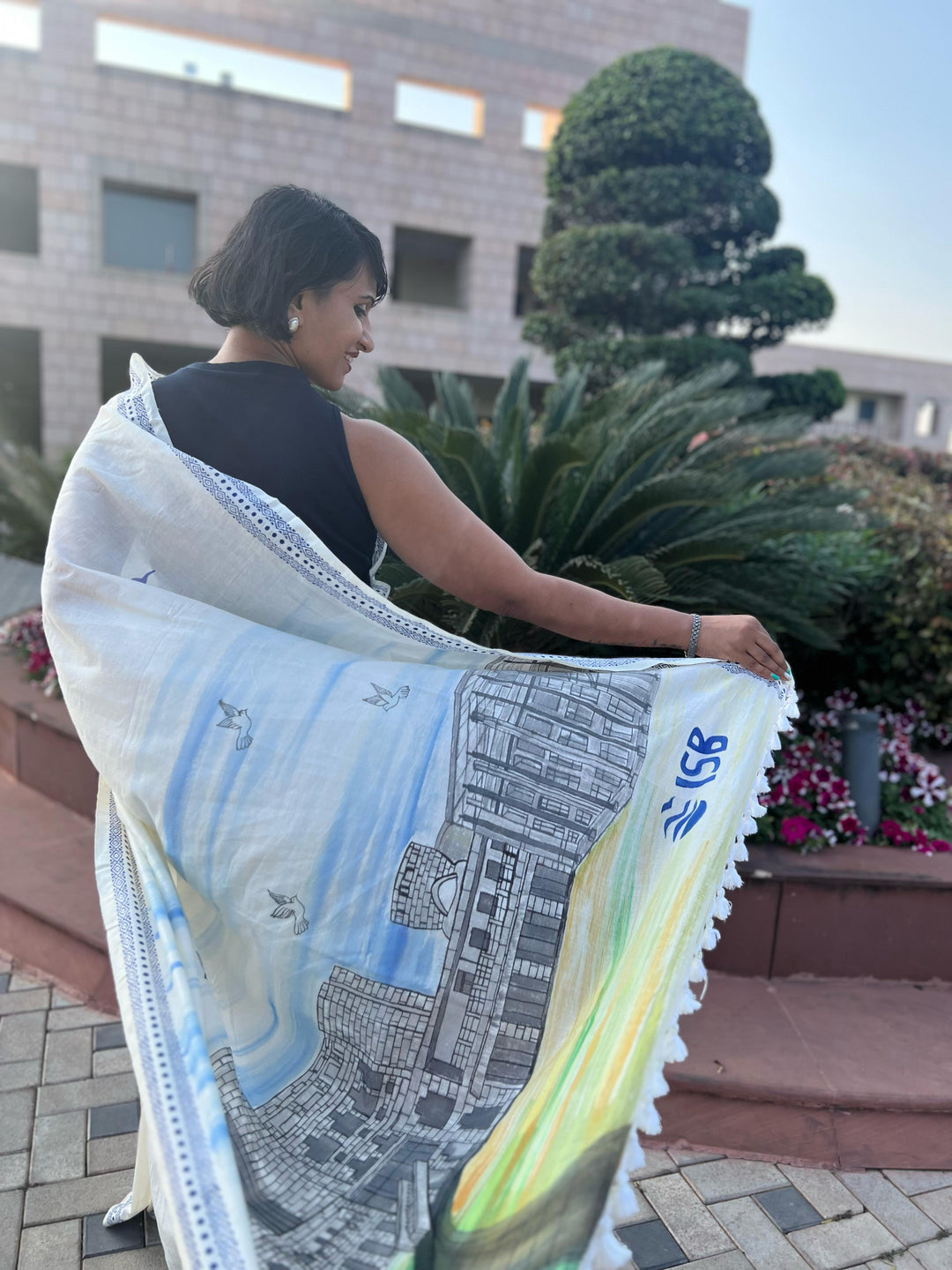 My University, My Saree - ISB Hand Painted Saree | SHOBITAM