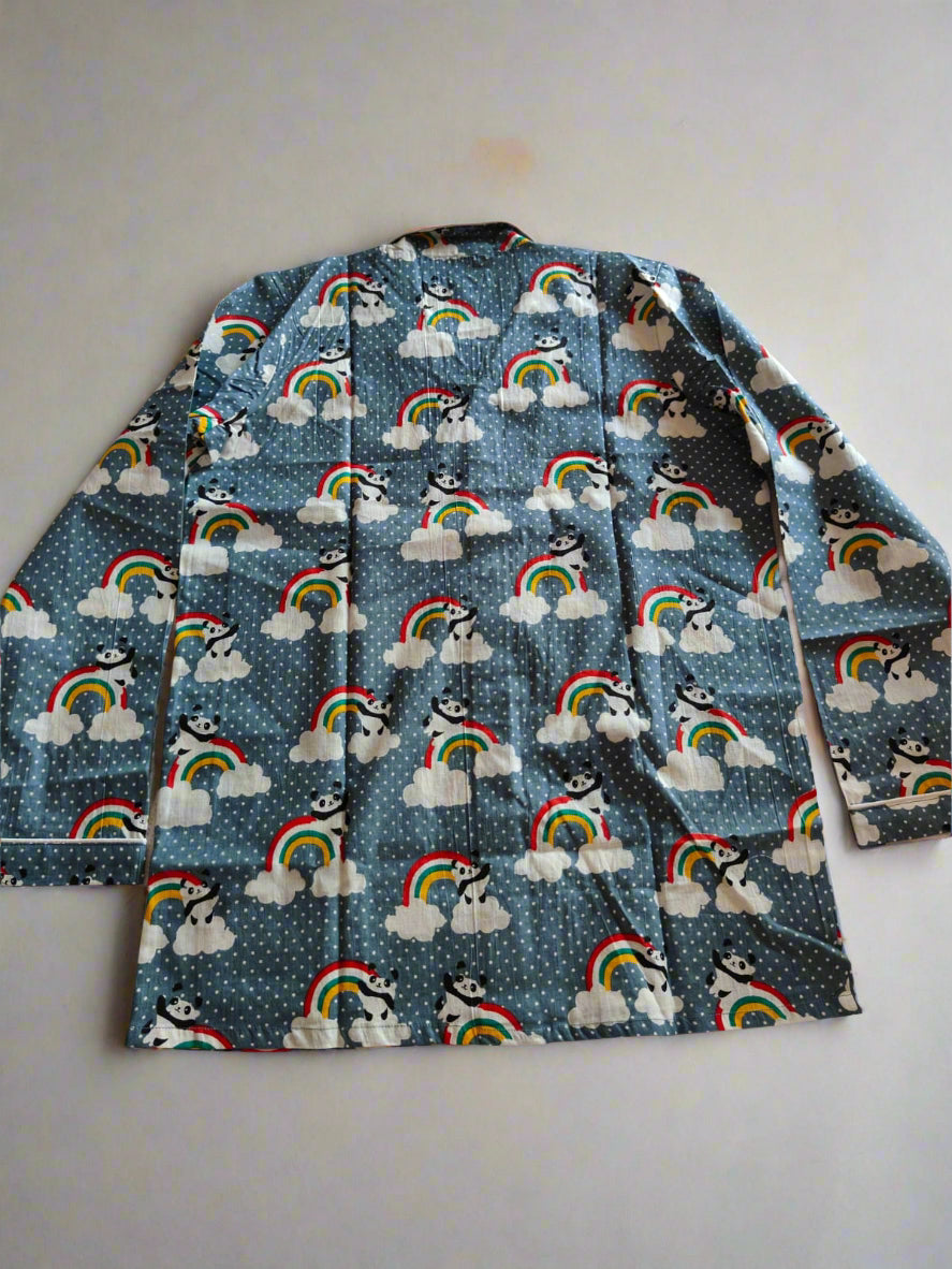 Rainbow Panda in Grey Cotton Print Nightsuit | SHOBITAM