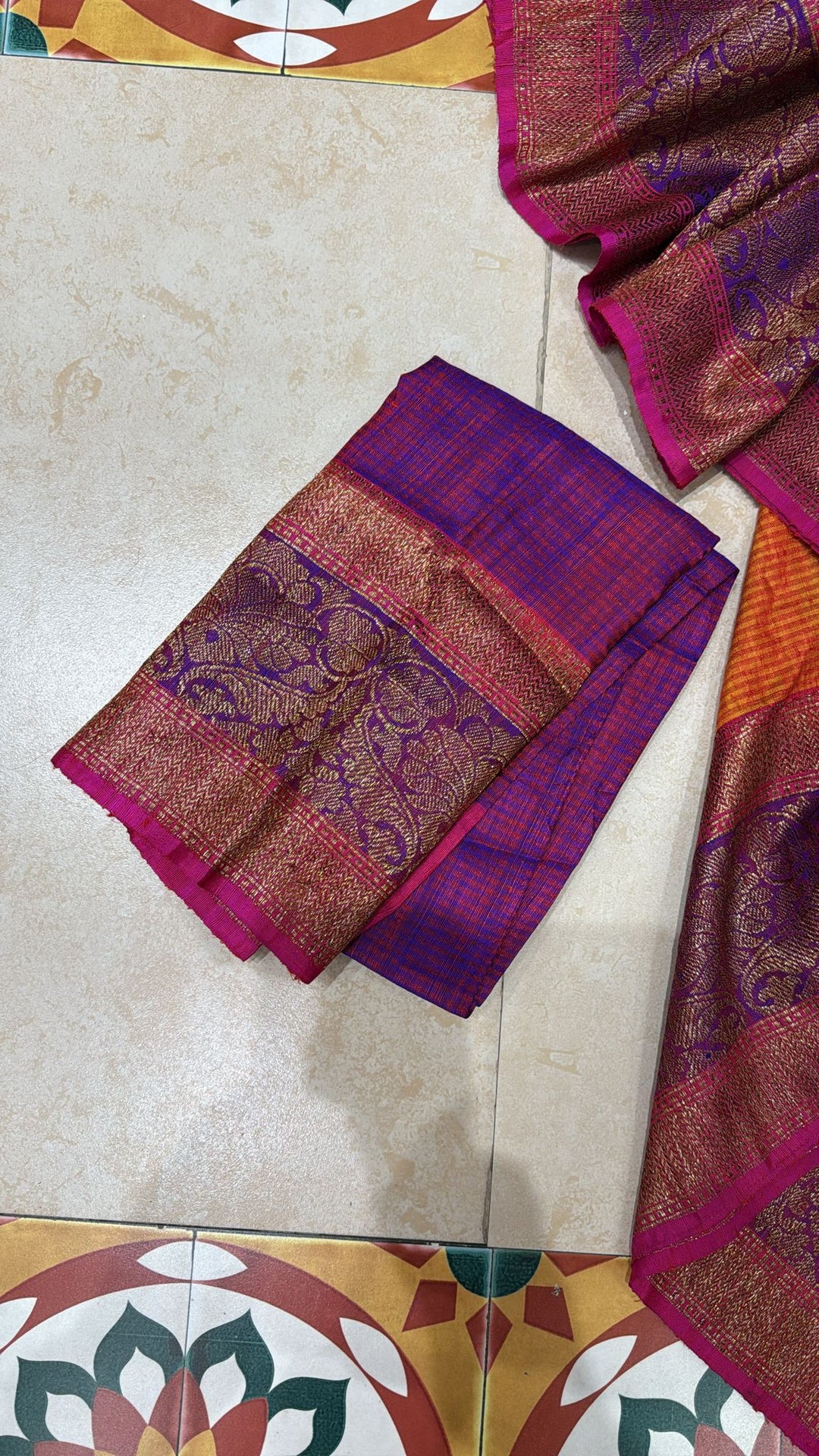 Pure Banarasi Dupion Silk Saree in Orange with Antique Damask Buttas and Zari Border | SILK MARK CERTIFIED