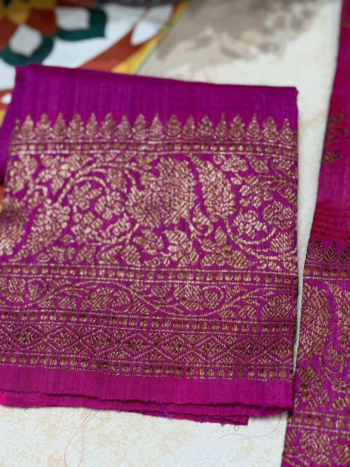 Banarasi Dupion Silk Saree in Hot Pink with Antique floral Jaal and Border  | SILK MARK CERTIFIED