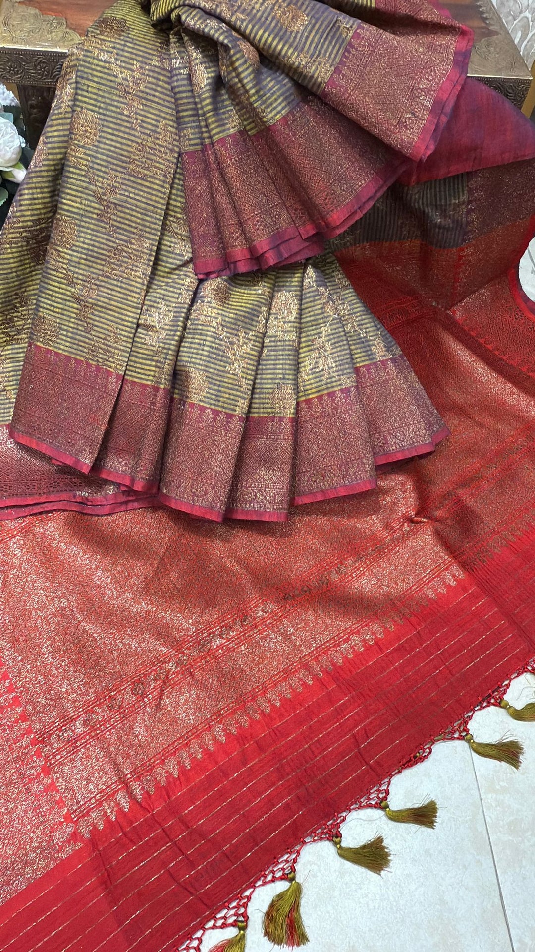 Kadhuwa Jaal Banarasi Pure Dupion Silk Saree in Methi Green |CERTIFIED SILK